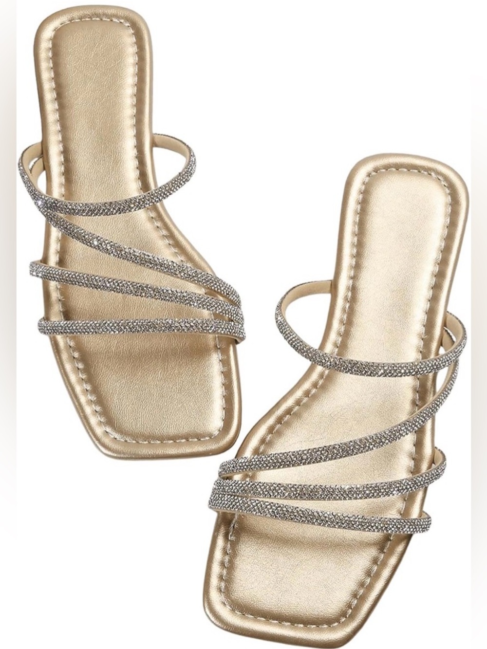OYOANGLE Women's Rhinestone Flat Sandals Strappy Slip on size 10
